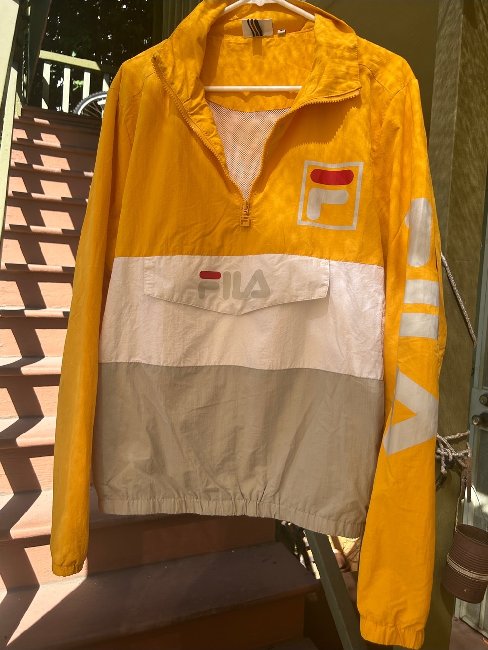 Fila Men’s Yellow White and Gray Colorblock Half-Zip Windbreaker